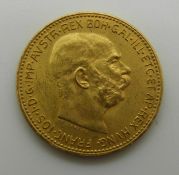 1915 gold Austrian 20 Corona coin