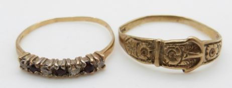 Two 9ct gold rings, one set with amethysts and cubic zirconia, 2.7g