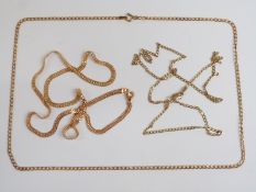 Three 9ct gold necklaces, length of longest drop 23cm, 6.2g