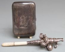 George Unite William IV hallmarked silver bone handled baby's rattle, Birmingham 1836, length 12cm