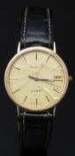 Tissot 9ct gold gentleman's wristwatch with date aperture, luminous gold hands, two-tone baton