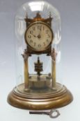 Anniversary clock with key wind movement numbered 22272, under glass dome, 28cm tall