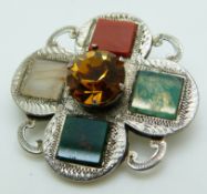 A hallmarked silver brooch set with agate by Ward Brothers, Glasgow 1951