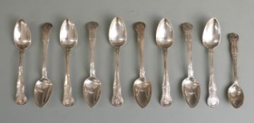 Set of nine Georgian Kings pattern hallmarked irish silver teaspoons, Dublin 1819 maker's mark IS,
