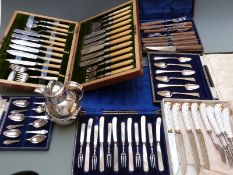 Quantity of cased silver plated cutlery and a Windermere-can silver plated jug