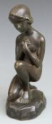 E.Borch (1869-1950) Danish bronze figure of a kneeling girl, impressed verso E Borch, height 17.5cm