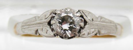Art Deco 18ct gold ring set with a diamond of approximately 0.3ct in a platinum setting, in original