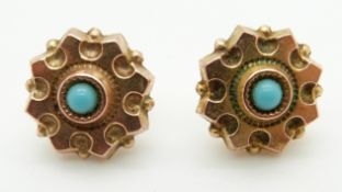 Edwardian pair of 9ct gold  earrings set with turquoise, 1.4g
