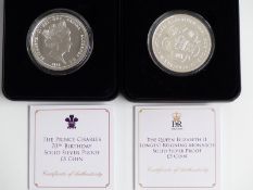 Two silver proof £5 coins