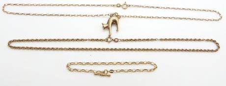 A 9ct gold necklace, 4.2g, 25cm, 9ct gold rope twist necklace 2.6g, 20cm drop and a 9ct gold