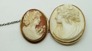 Victorian 9ct gold brooch set with a lava cameo and an 18ct gold brooch set with a cameo