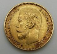 1898 gold Russian 5 Rouble coin