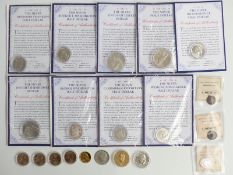 Three various USA silver dollars, together with five half dollars, with certificates and a