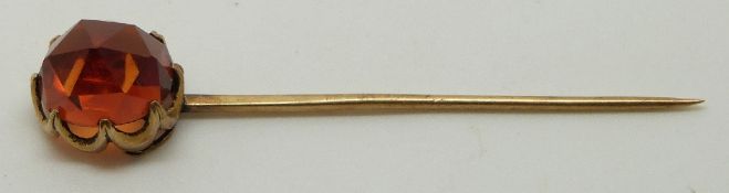 Victorian stick pin set with a rose cut citrine