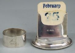 George V hallmarked silver desk calendar, Sheffield 1919 maker William Hutton & Sons Ltd, height 7cm