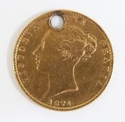 1871 gold half sovereign, 3.9g