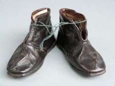 Pair of Georgian leather child's or apprentice made boots with note suggesting the boot to have been