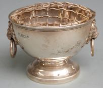 Garrard hallmarked silver twin handled rose bowl with lion mask handles, Birmingham 1971, width