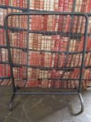 Industrial/haberdashery/shopfitting six steel and weldmesh hanging rails, some on wheels, W106 x