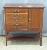 19thC music cabinet with cupboard and five drawers, H84 x D35 x W76cm