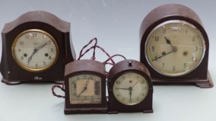 Four 1930s Bakelite mantel clocks, largely by Smiths, two being electric
