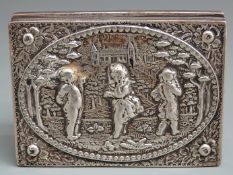 Edward VII hallmarked silver snuff or trinket box with embossed lid, Birmingham 1901 maker