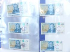 Sixty polymer Victoria Cleland, chief cashier, set of £5 notes with AA prefixes, AA01-AA60