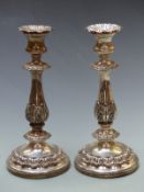Pair of silver plated candlesticks, height 29cm