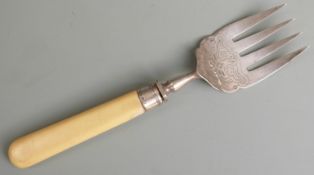 Victorian hallmarked silver fish server fork, Sheffield 1882 maker Harrison Brothers & Howson,