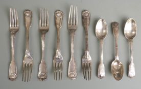 Six FiddleThread and Shell pattern desert spoons, various dates and makers circa William IV,