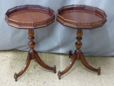 A pair of small octagonal occasional table with gallery top, H65 x D44cm