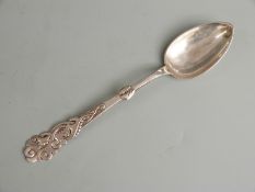Danish white metal dessert spoon with Art Nouveau style handle, silver marks for 1907, maker