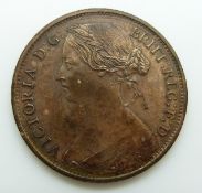 Victorian 1861 young head bronze penny TB reverse, BB obverse EF with lustre