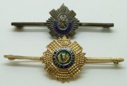 A 9ct gold brooch Scottish Order of the Thistle brooch and a silver Scottish military Royal Scots