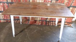 Industrial/haberdashery/shopfitting metal and hardwood table, W140 x D76 x H75cm