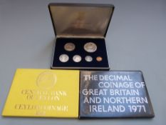 British Virgin Islands 1974 cased proof set of coins, Central Bank of Ceylon coinage 1971, GB