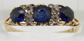 An 18ct gold ring set with sapphires and diamonds, 2.7g, size P