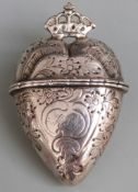 Danish or Sweedish 18th century Hovedvandsaeg love token heart-shaped box with crown to top,