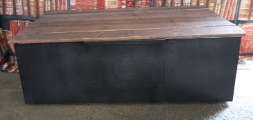 Industrial/haberdashery/shopfitting ammunition box style twin handled metal trunk with hinged