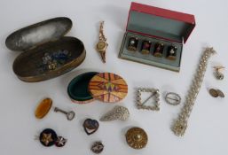 A collection of costume jewellery including a 9ct rose gold watch, a silver pendant, cufflink etc