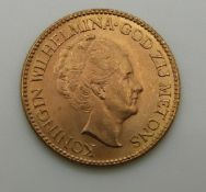 1926 gold Dutch ten Guilder coin