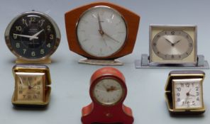 Six vintage mantel clocks etc including Art Deco chrome cased example, Westclox (Scotland), Big Ben,