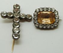 Georgian pin set with paste in the form of a cross and a Georgian brooch set with a foiled quartz