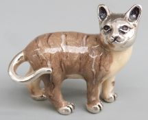 Hallmarked silver novelty model of a cat with enamel body, length 32mm weight 19g