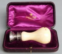 Large ivory intaglio seal with white metal mount,  marked to interior of case Hunt & Roskell / Storr