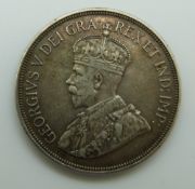 Cyprus, George V silver 45 piastres 1928, crowned bust, lions reverse, VF