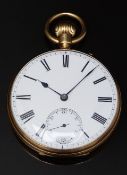 Alfred Smythson 18ct gold keyless winding open faced pocket watch with inset subsidiary seconds