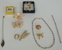 A collection of costume jewellery including a silver ring, silver bracelet, cameo etc