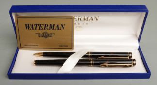 Waterman Ideal ballpoint pen set with tortoiseshell barrel and cap and gold plated fittings, in