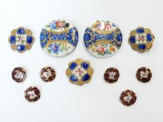 Two Bilston enamel buttons and further gilt and enamel buttons